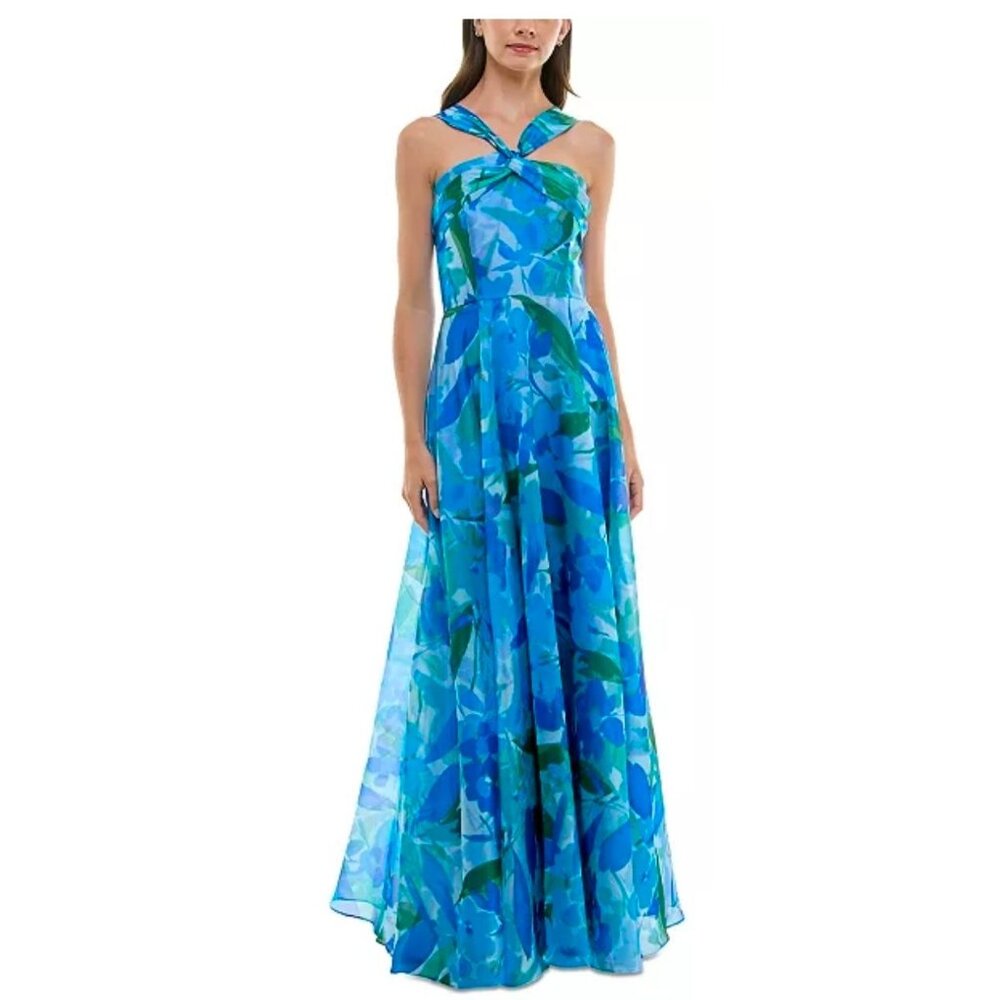Taylor Sapphire/Blue Floral Maxi Dress With Strappy Back Design Womens Size 2